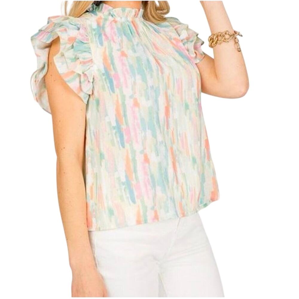 Pinch pastel tank blouse, ruffle sleeve and neckline, Size S
